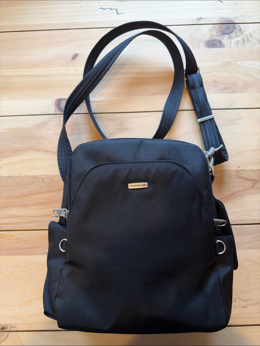 Travelon Black Crossbody Travel Bag 10” x 10” x 3”